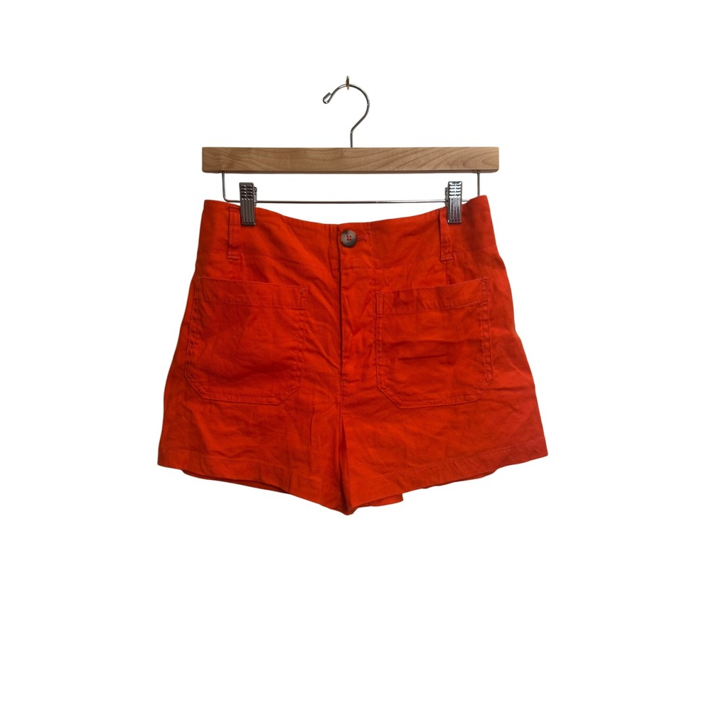 Maeve Anthropologie The Colette Orange Linen Blend High Rise Utility Shorts 28
